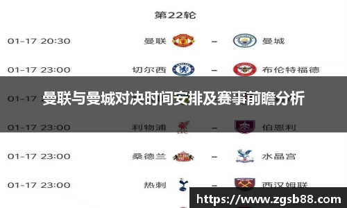 曼联与曼城对决时间安排及赛事前瞻分析
